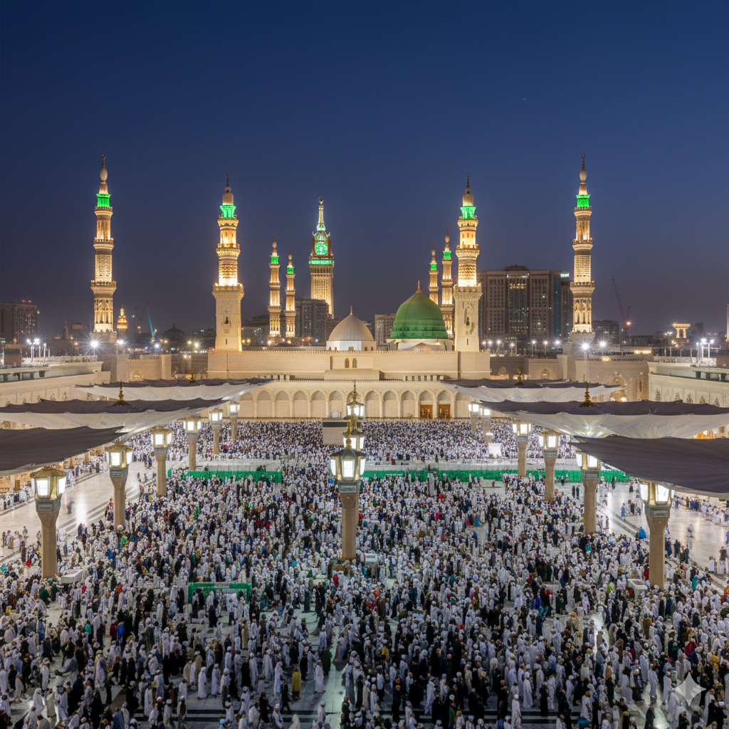 Masjid al-Nabawi at night